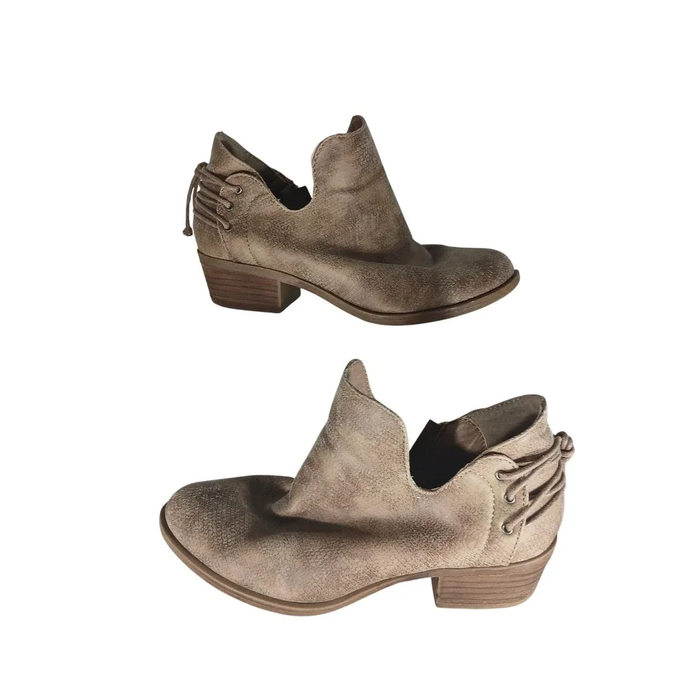 Very G Womens Ankle Booties Tan Distressed Lace Up Back‎ VGLB0111-278 Size 6